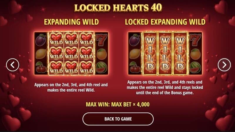 Locked Hearts 40 - สัญลักษณ์ Wild รูปหัวใจที่ขยายตัว